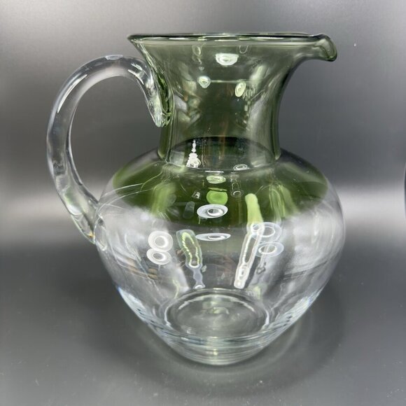 Mid Century Glass Pitcher Carafe Jug Hand Blown Pitcher Green Clear Ombré VTG - Picture 8 of 15